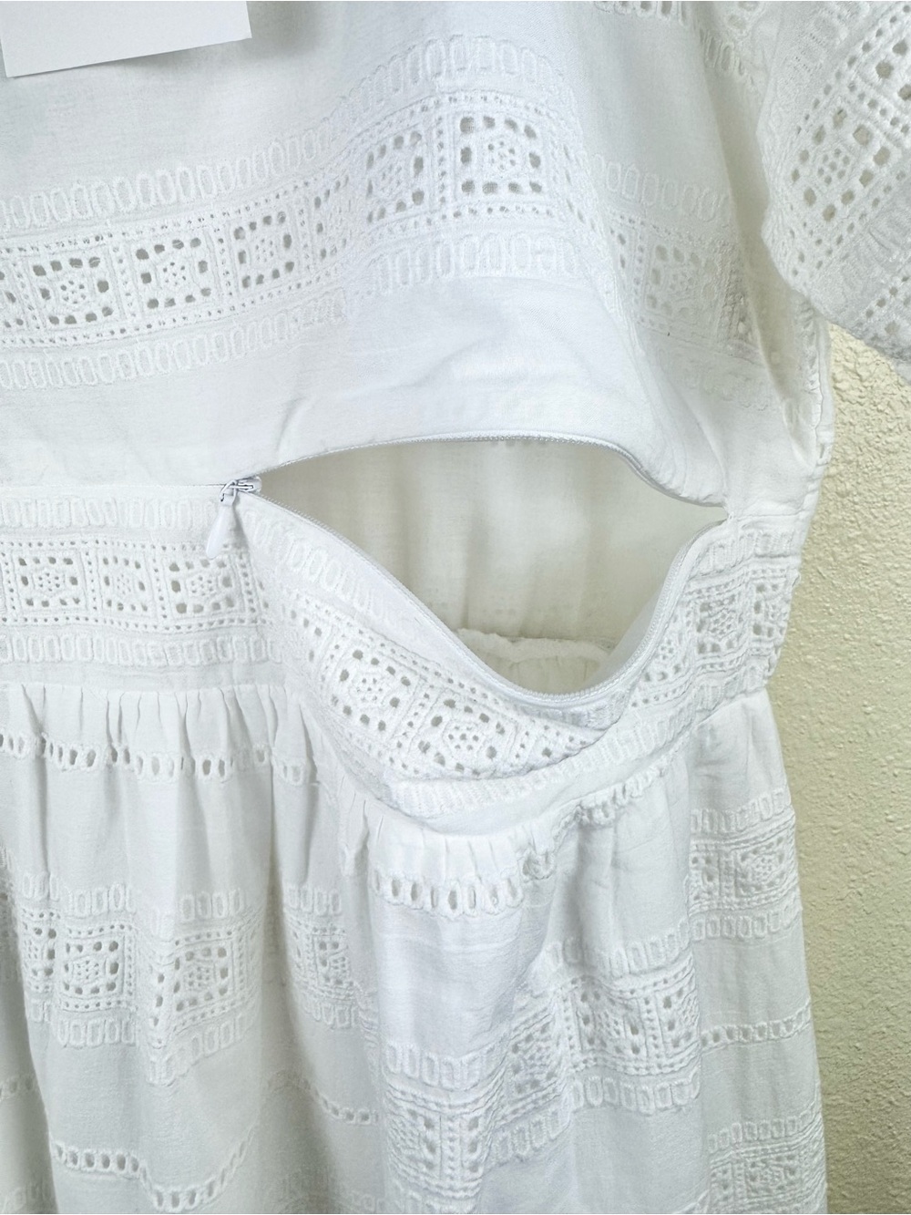 White Maternity Dress Eyelet Lace Frill  100% Cotton by Seraphine SZ 10 Nursing - Picture 14 of 16